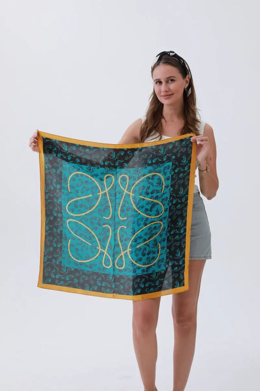 Turquoise Feather Bandana – Bohemian Silky Elegance🌿