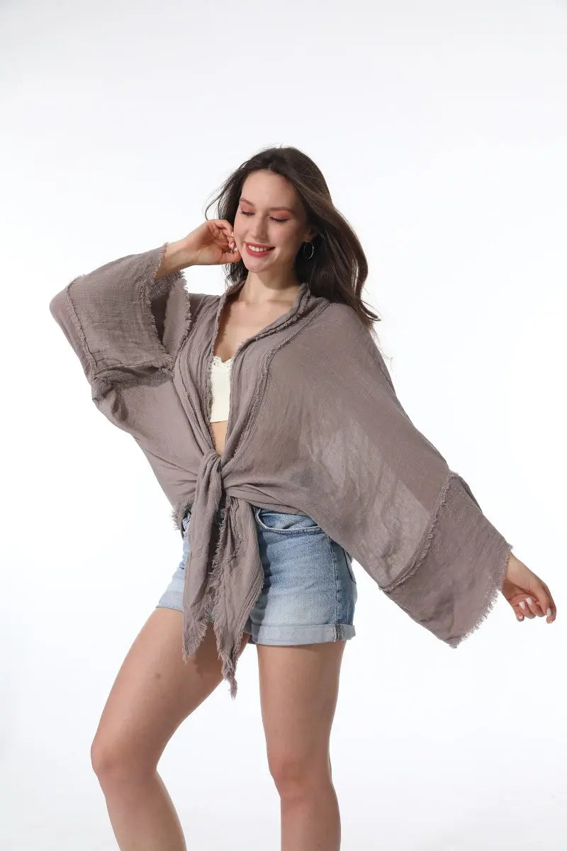 Flounce Sleeve Kimono Wrap