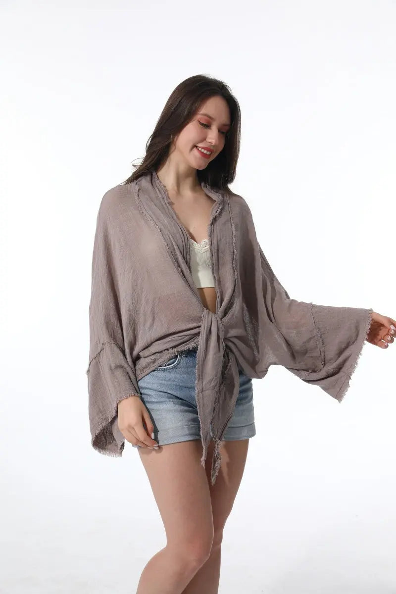 Flounce Sleeve Kimono Wrap