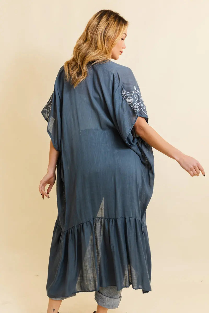 Boho Tribal Embroidered Longline Kimono