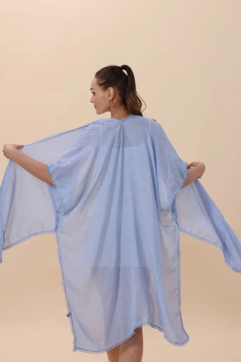 Lightweight Crochet Trim Boho Kimono Cardigan