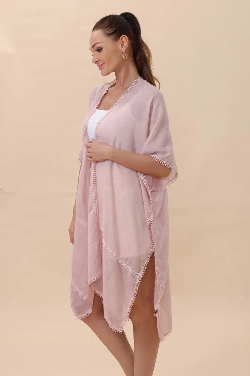 Lightweight Crochet Trim Boho Kimono Cardigan