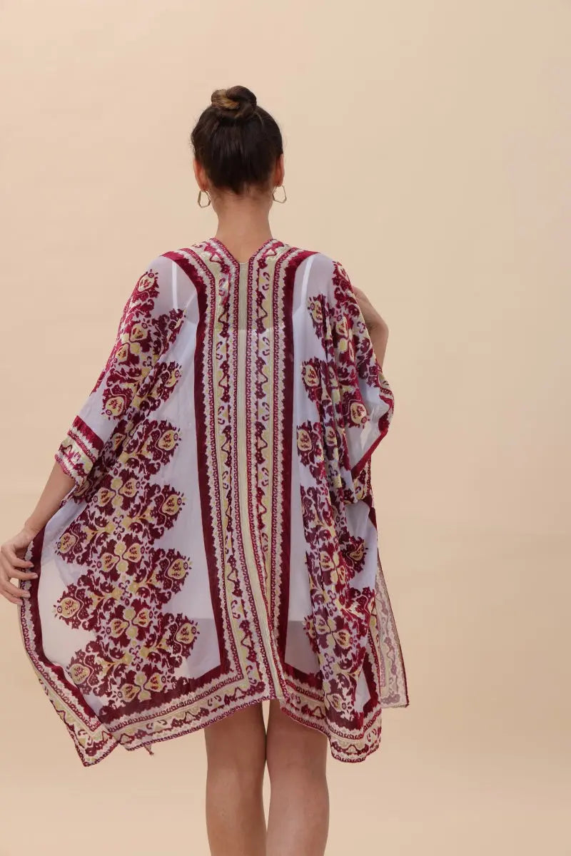Opulent Velvet & Sheer Rose Kimono – Romantic Elegance🌹✨