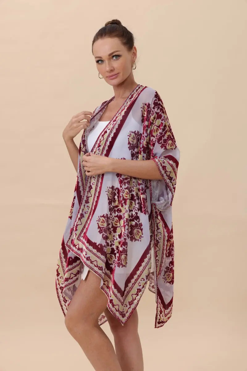Opulent Velvet & Sheer Rose Kimono – Romantic Elegance🌹✨