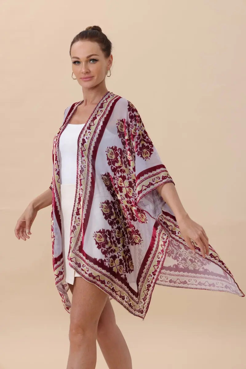 Opulent Velvet & Sheer Rose Kimono – Romantic Elegance🌹✨