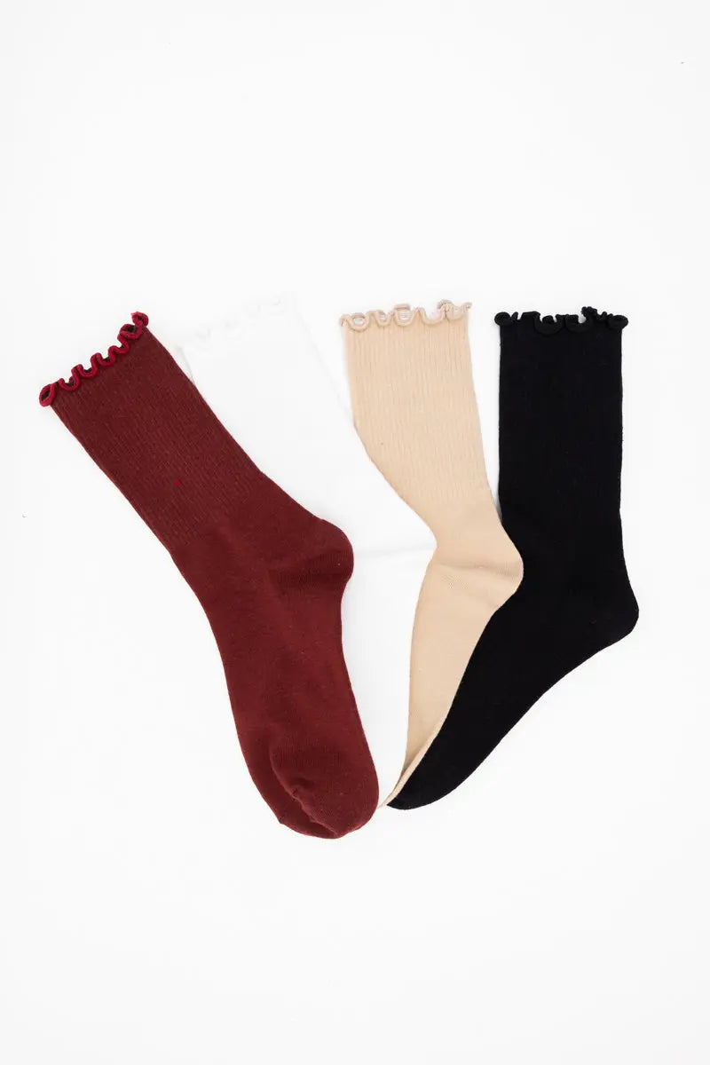Cotton Blend Lettuce Edge Crew Socks for All Season 🧶