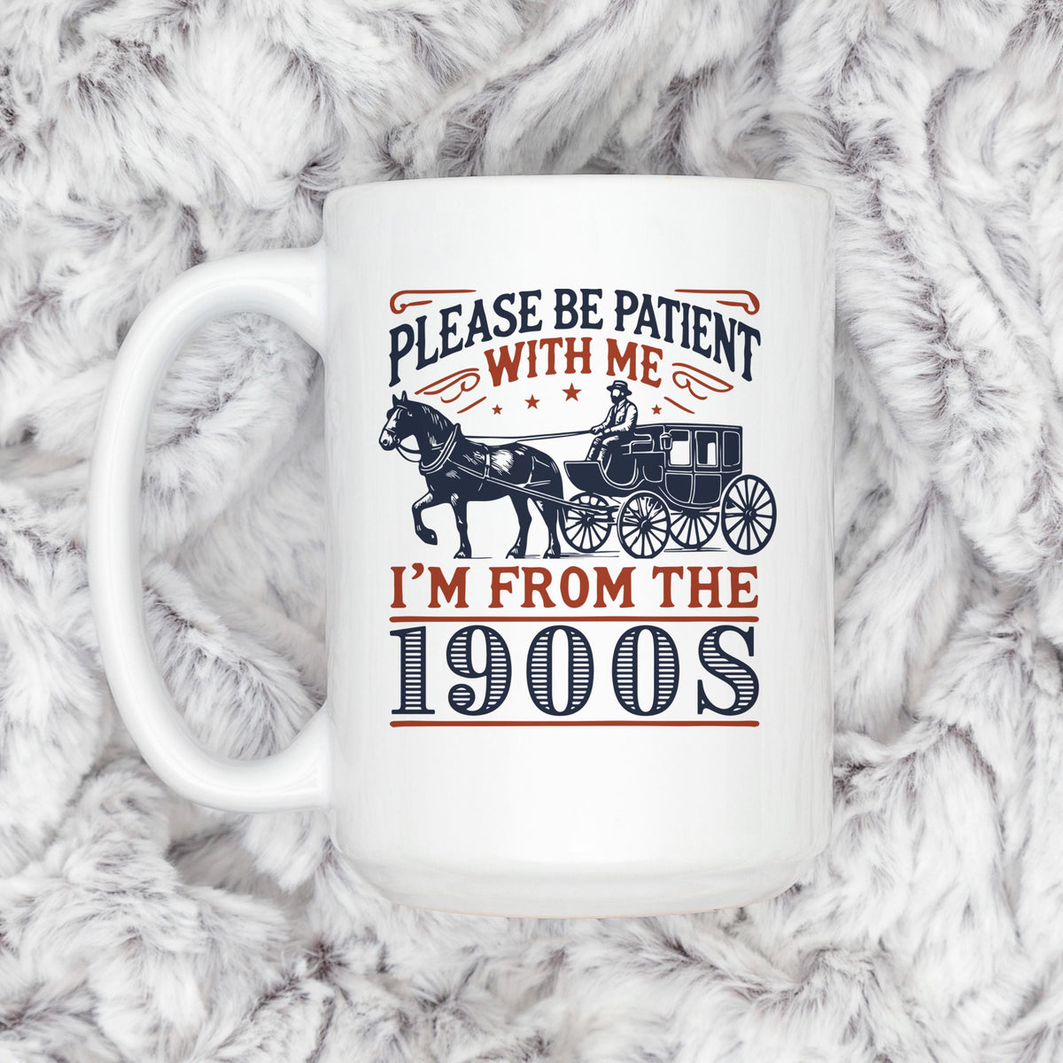 1900s Humor Mug – Vintage Ceramic Cup With Horse Carriage Design