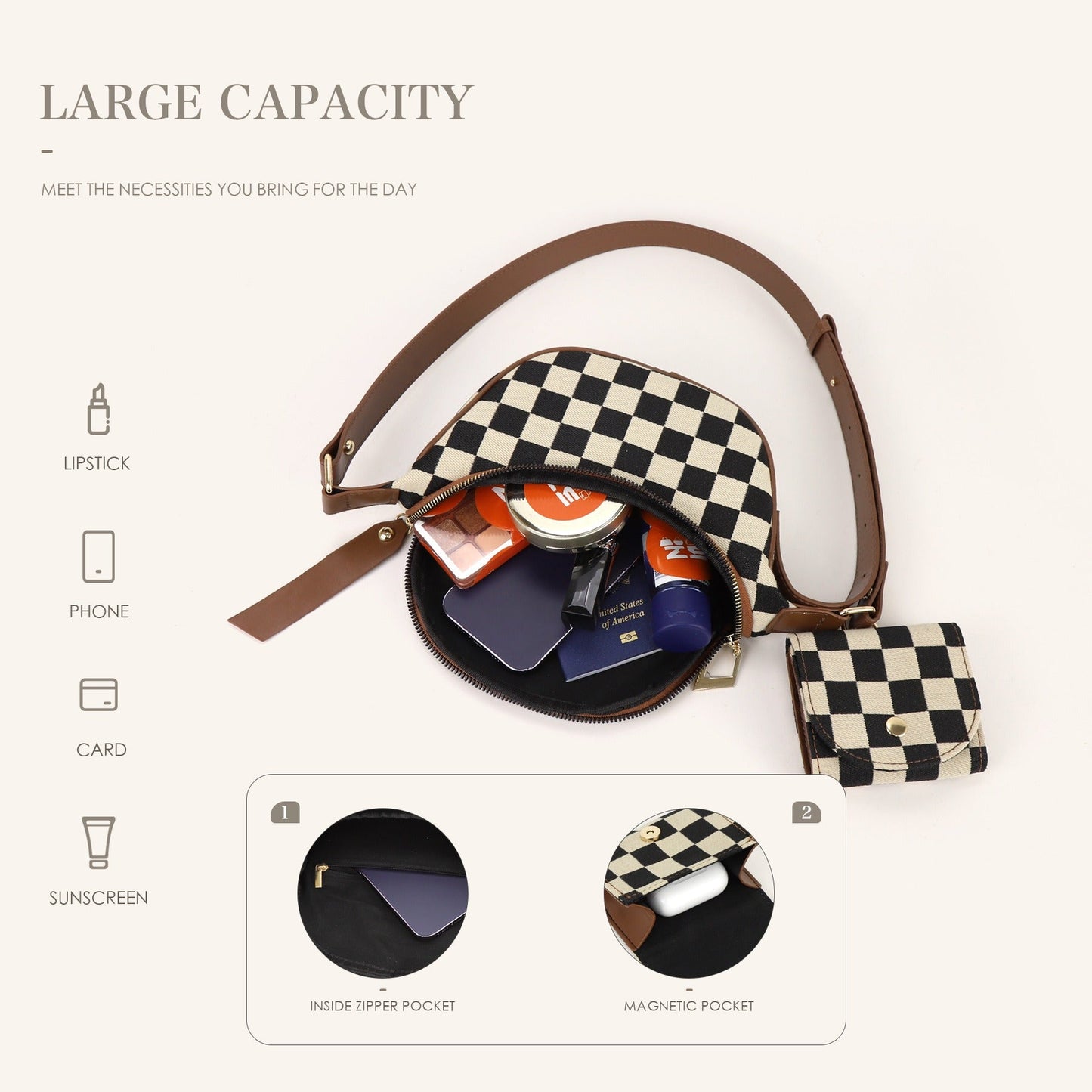 Small Crossbody Versatile Checkerboard Chest Bag – Fashion Plaid Waist Bag, Stylish Messenger Bag & Fanny Pack for Everyday Use