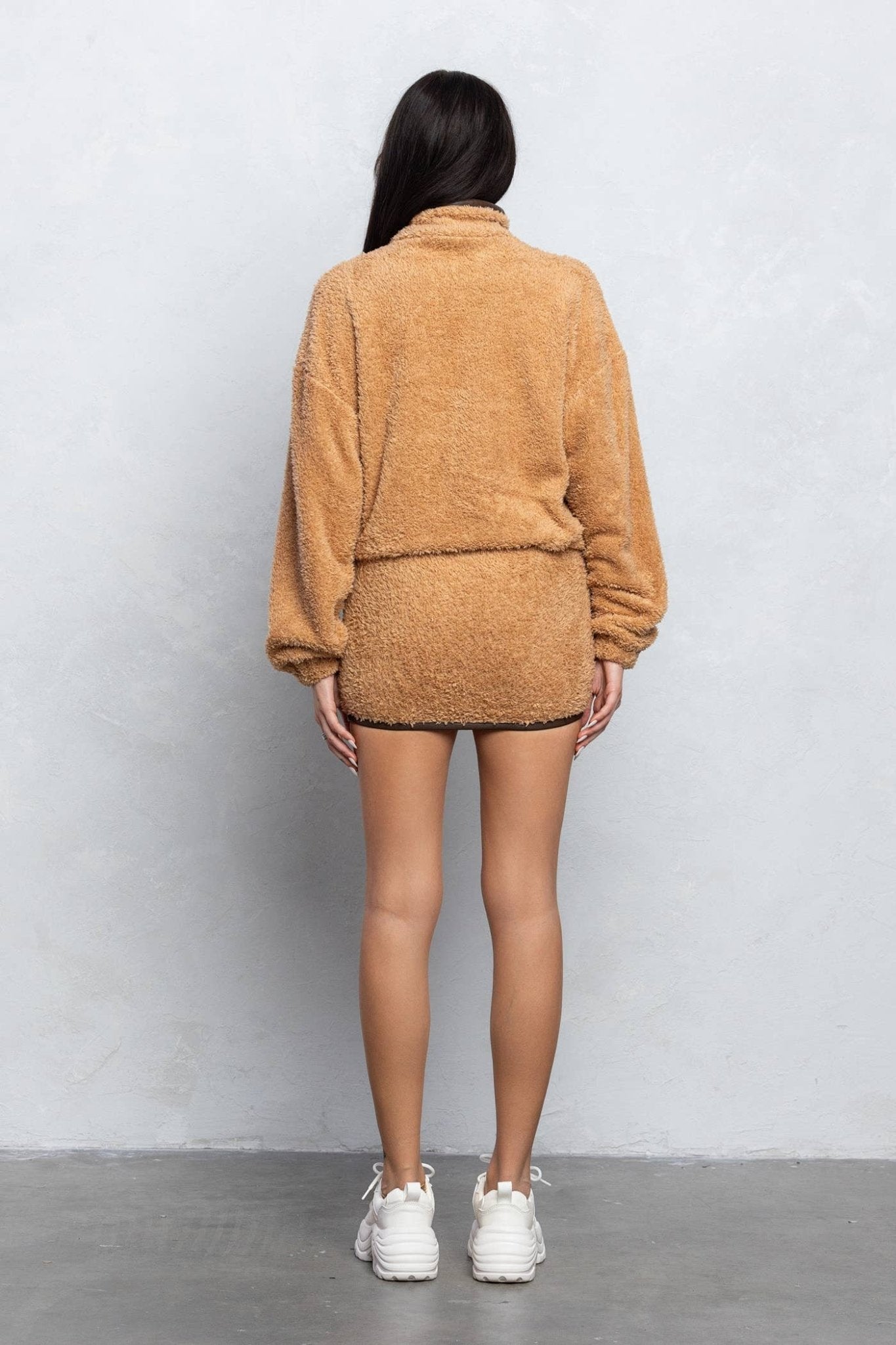 Cozy Half Zip Top & Mini Skirt Set – Fuzzy Lounge Wear for Women