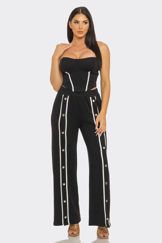 After Dark Button Detail Set – Strapless Top & Pants