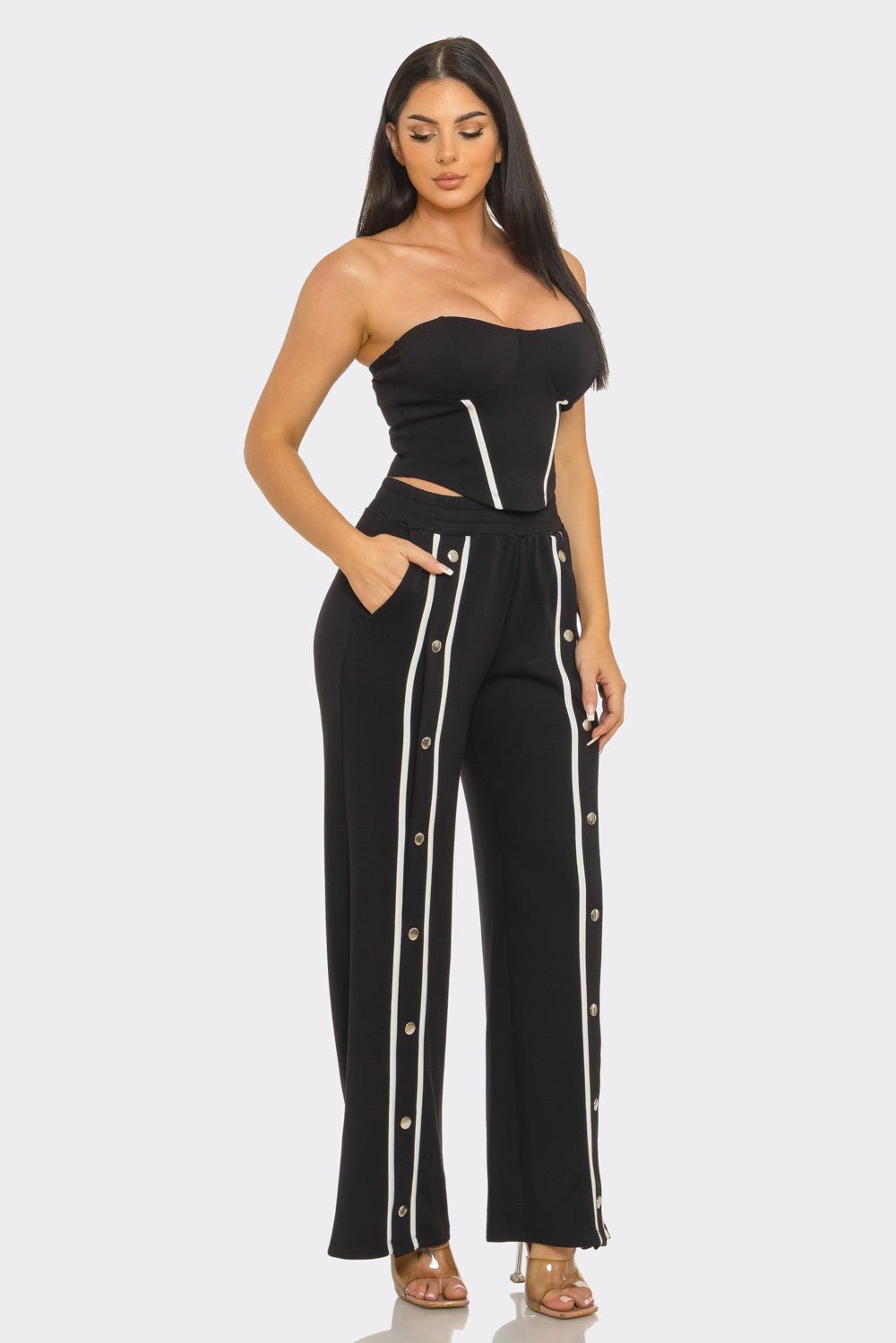 After Dark Button Detail Set – Strapless Top & Pants