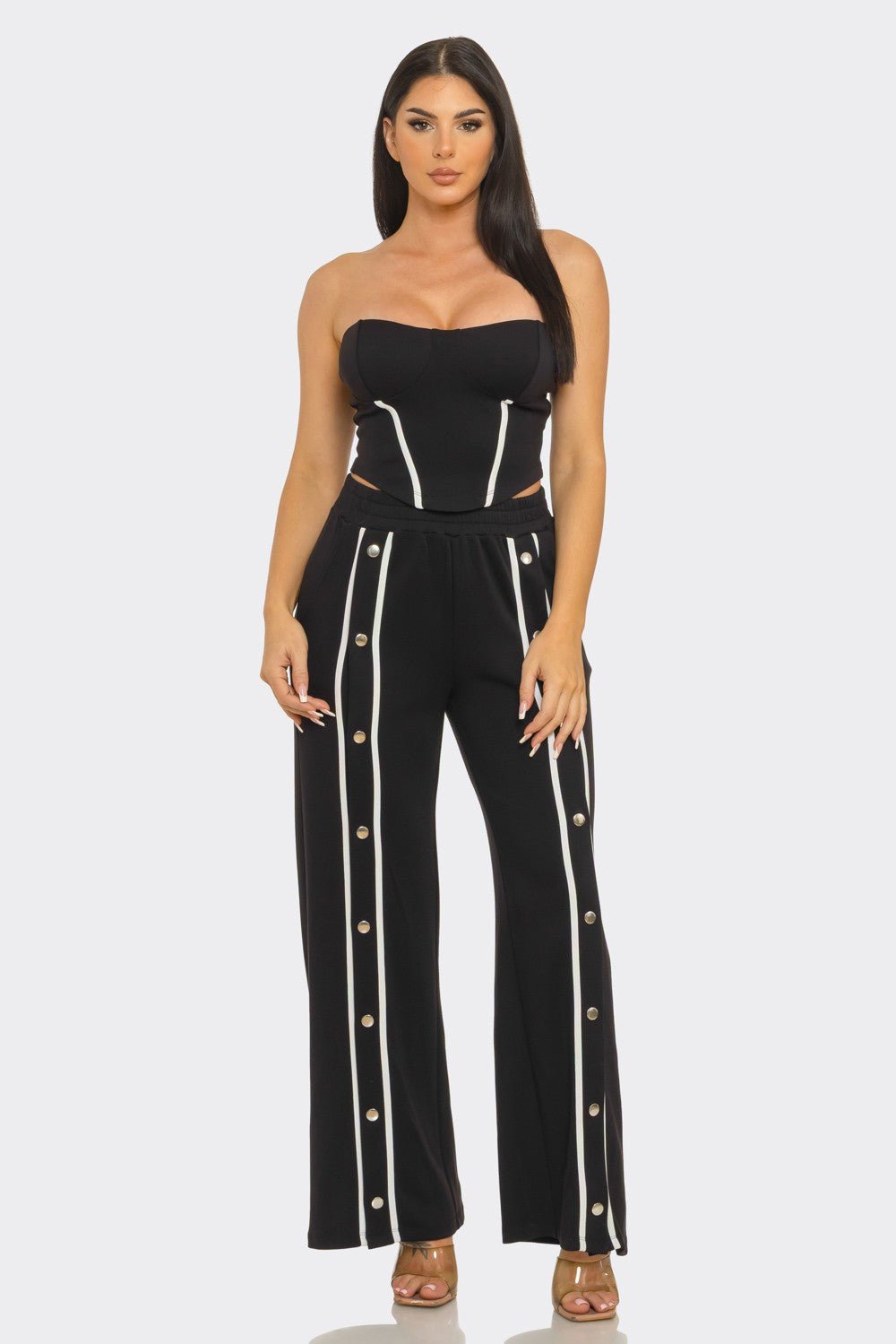 After Dark Button Detail Set – Strapless Top & Pants