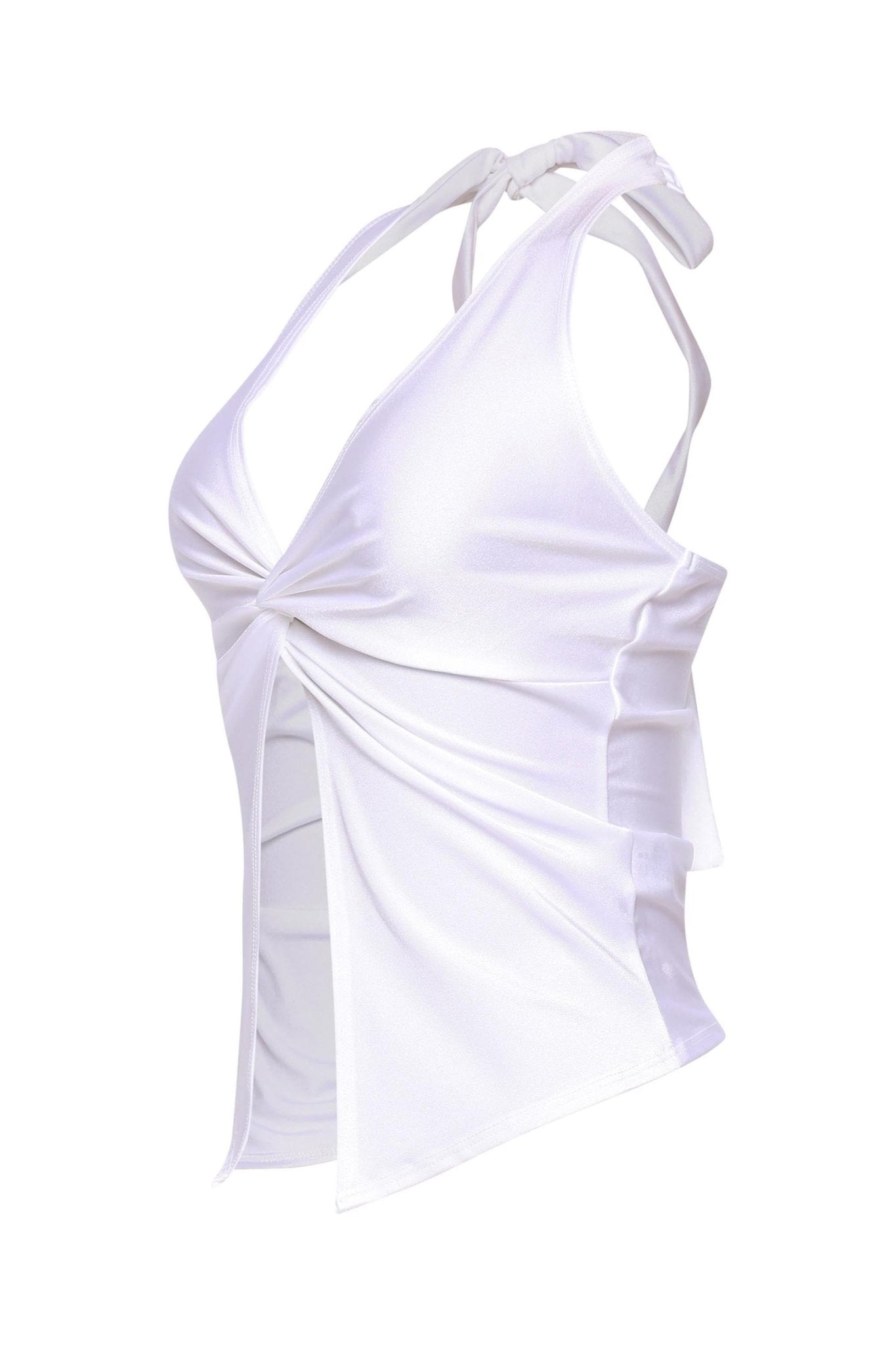 Aliyah Nylon Halter Top With Knotted Front