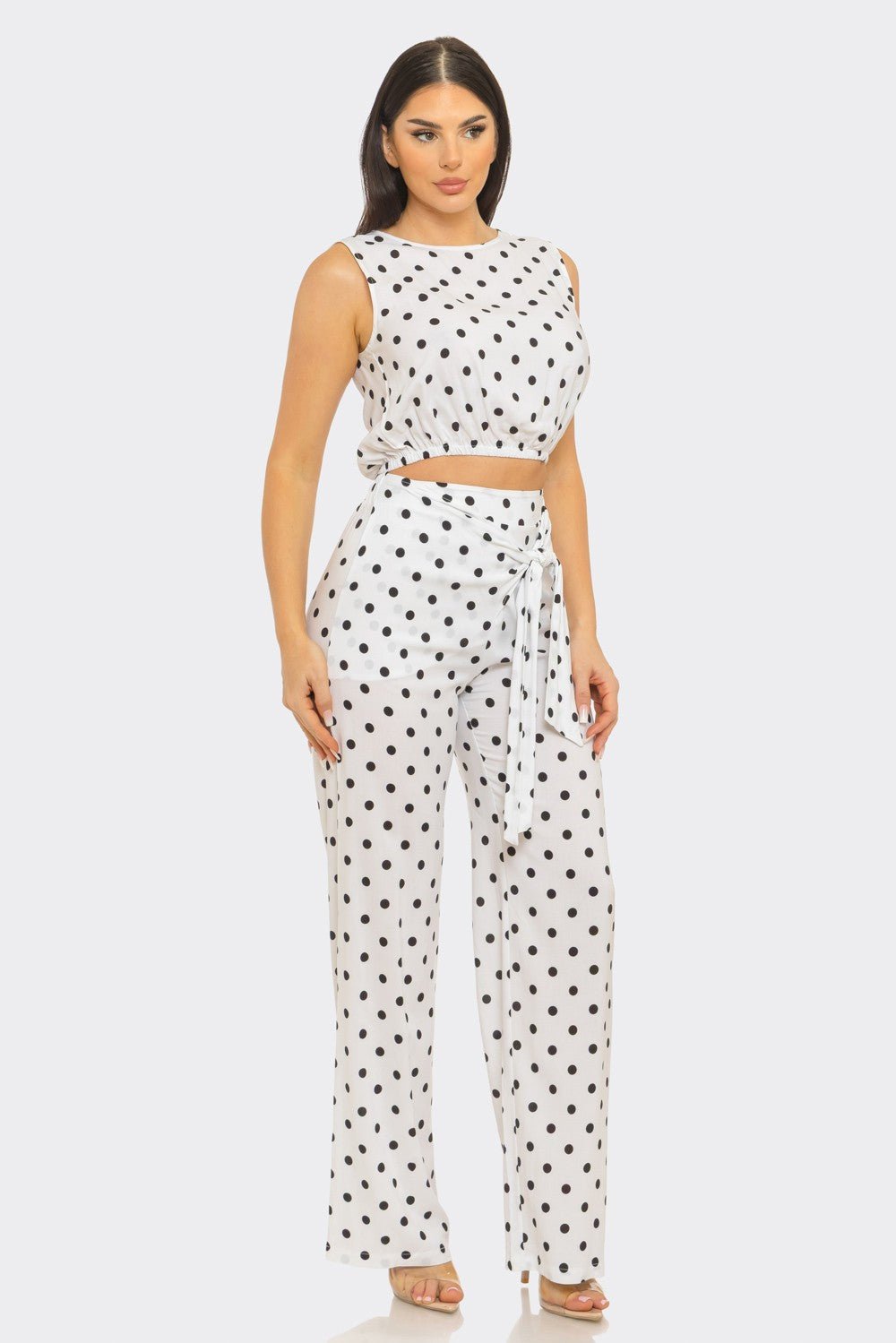 Amalfi Polka Dot Belted Flare Pants Set – Vacation & Brunch Outfit Set for Women