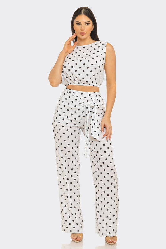 Amalfi Polka Dot Belted Flare Pants Set – Vacation & Brunch Outfit Set for Women