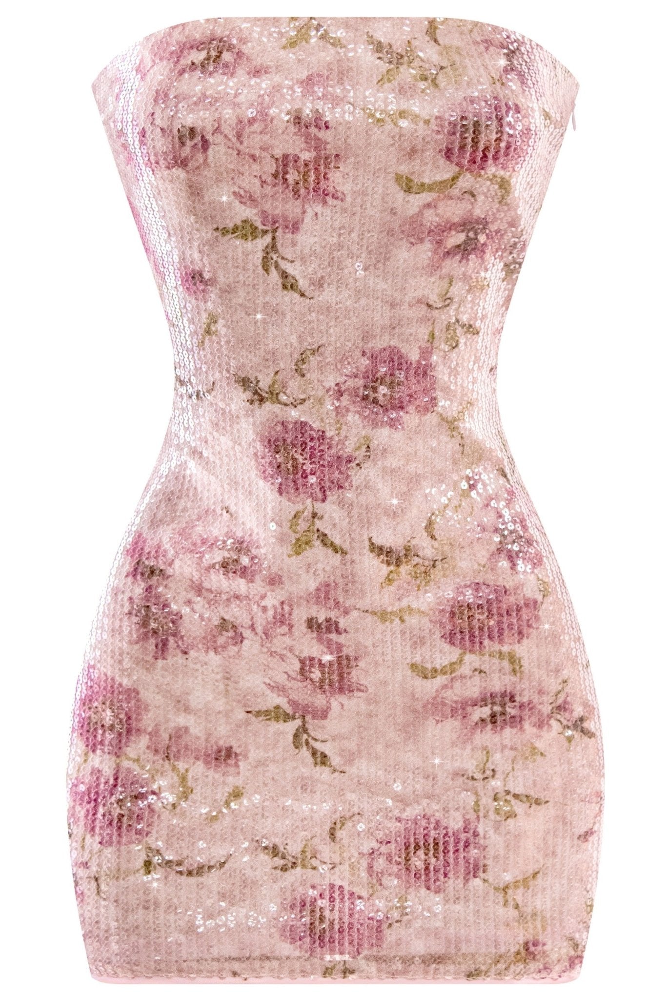 Amelia Luxury Strapless Floral Sequin Mini Dress | Shimmer Fit