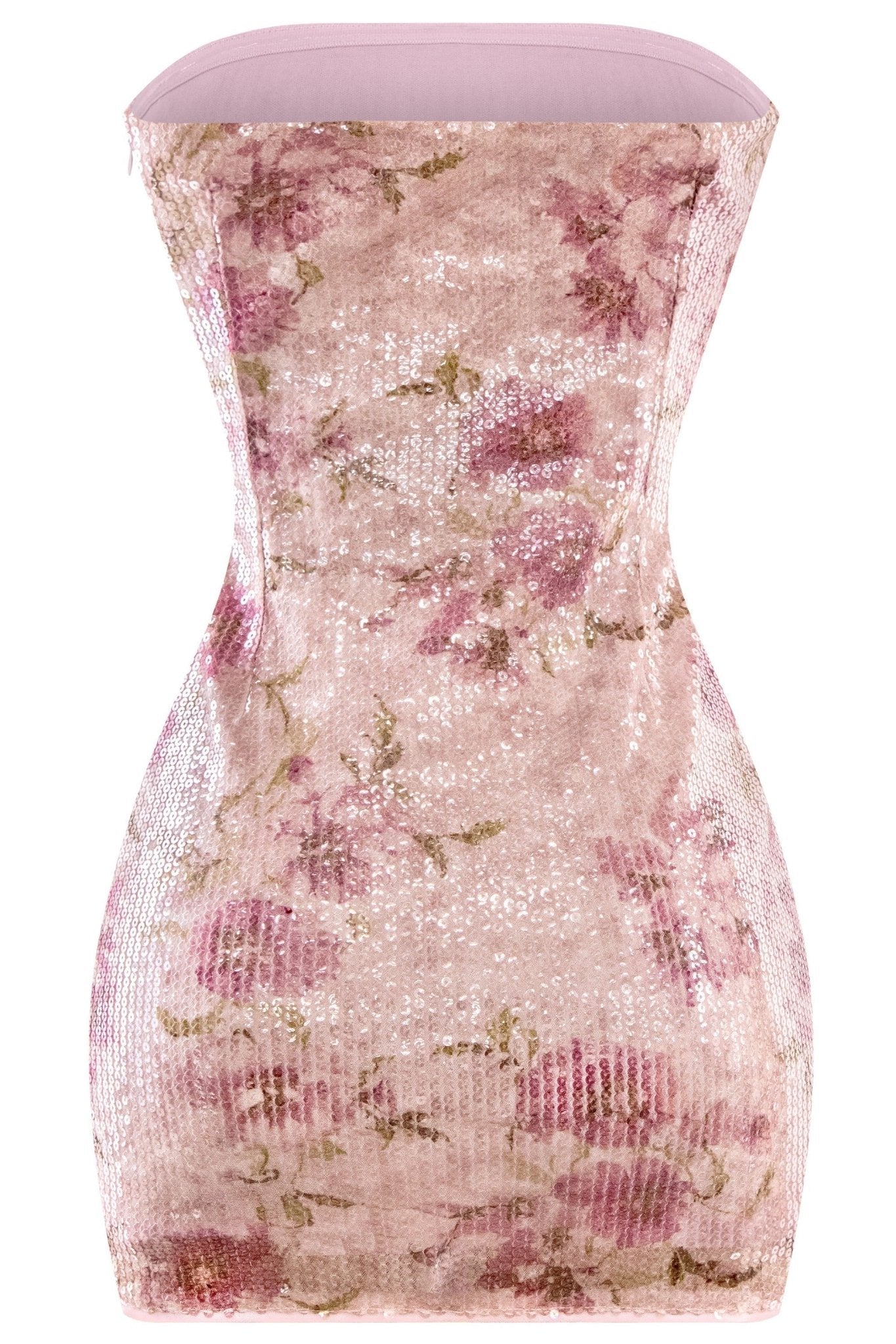 Amelia Luxury Strapless Floral Sequin Mini Dress | Shimmer Fit