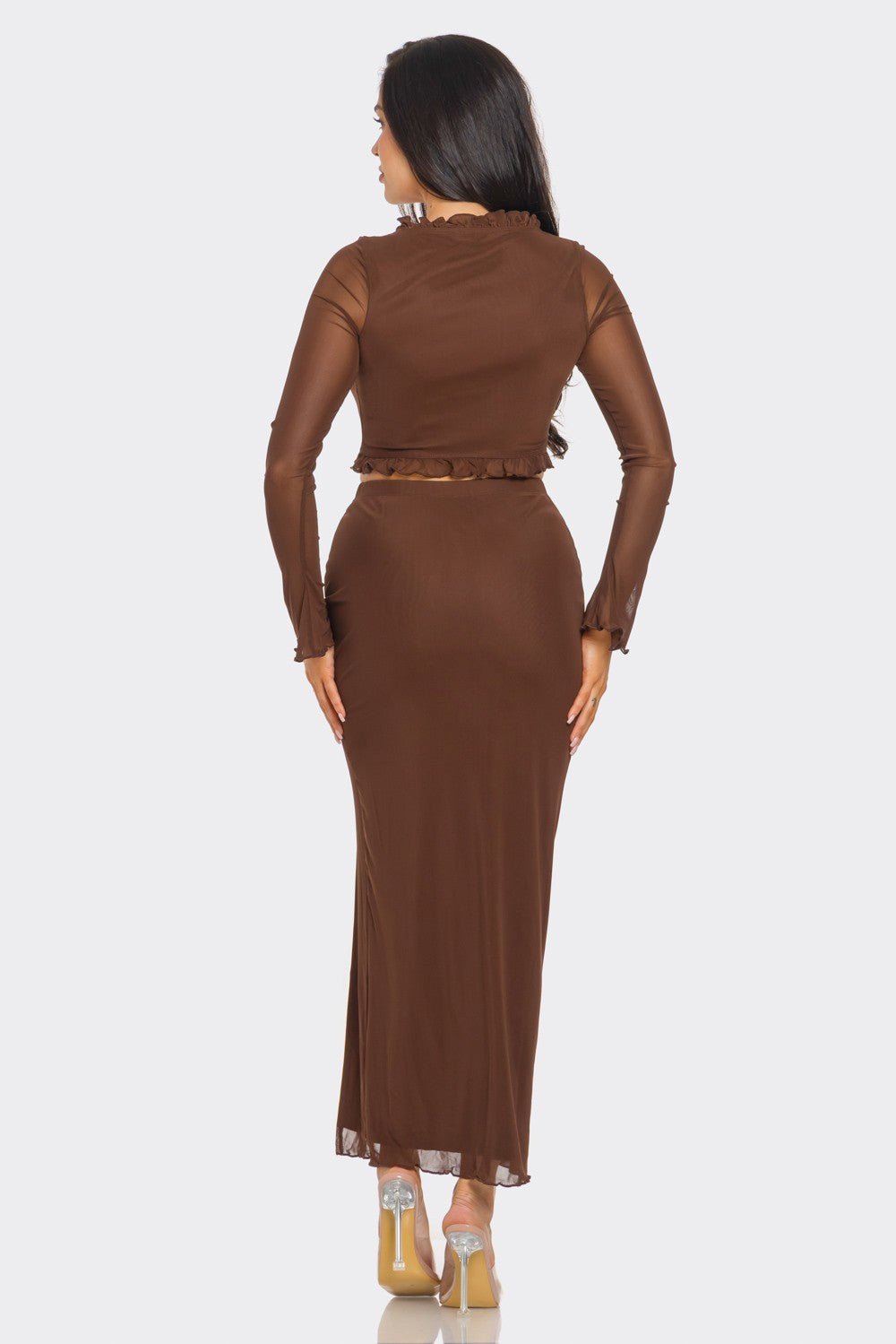 Aria Tie Front Long Sleeve Top &amp; Maxi Skirt Set – Sexy Two-Piece Outfit