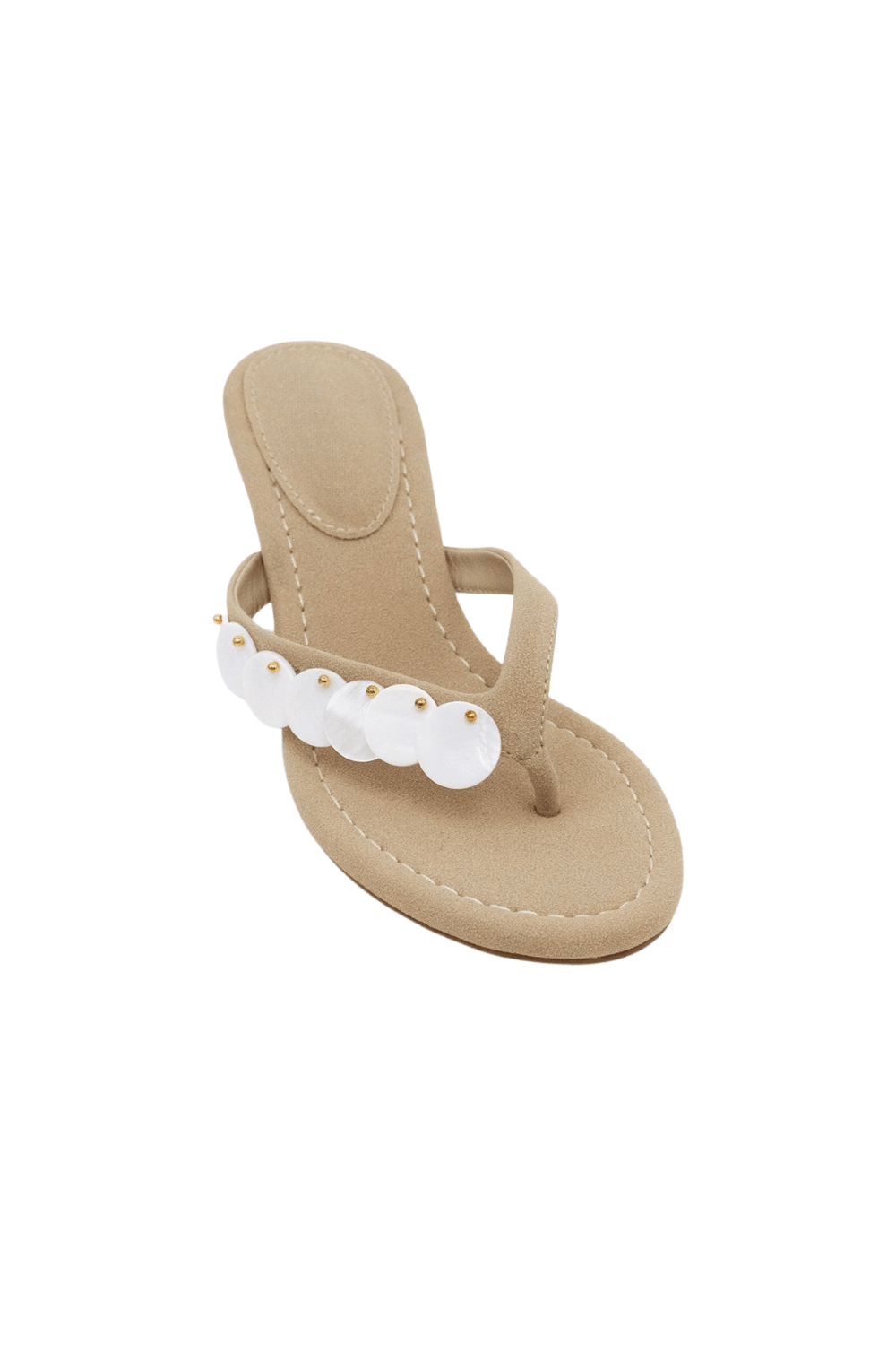 Aurelia Pearl Shell Kitten Heels – Coastal Thong Sandals for Vacation & Resort Wear