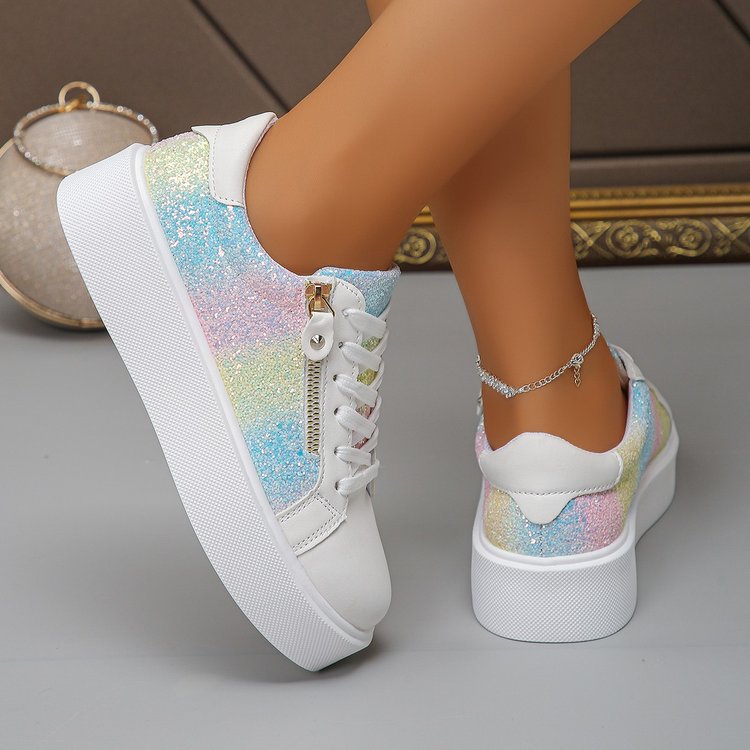 Women's Sequin Lace-Up Sneakers – Glitter Casual Sport Shoes
