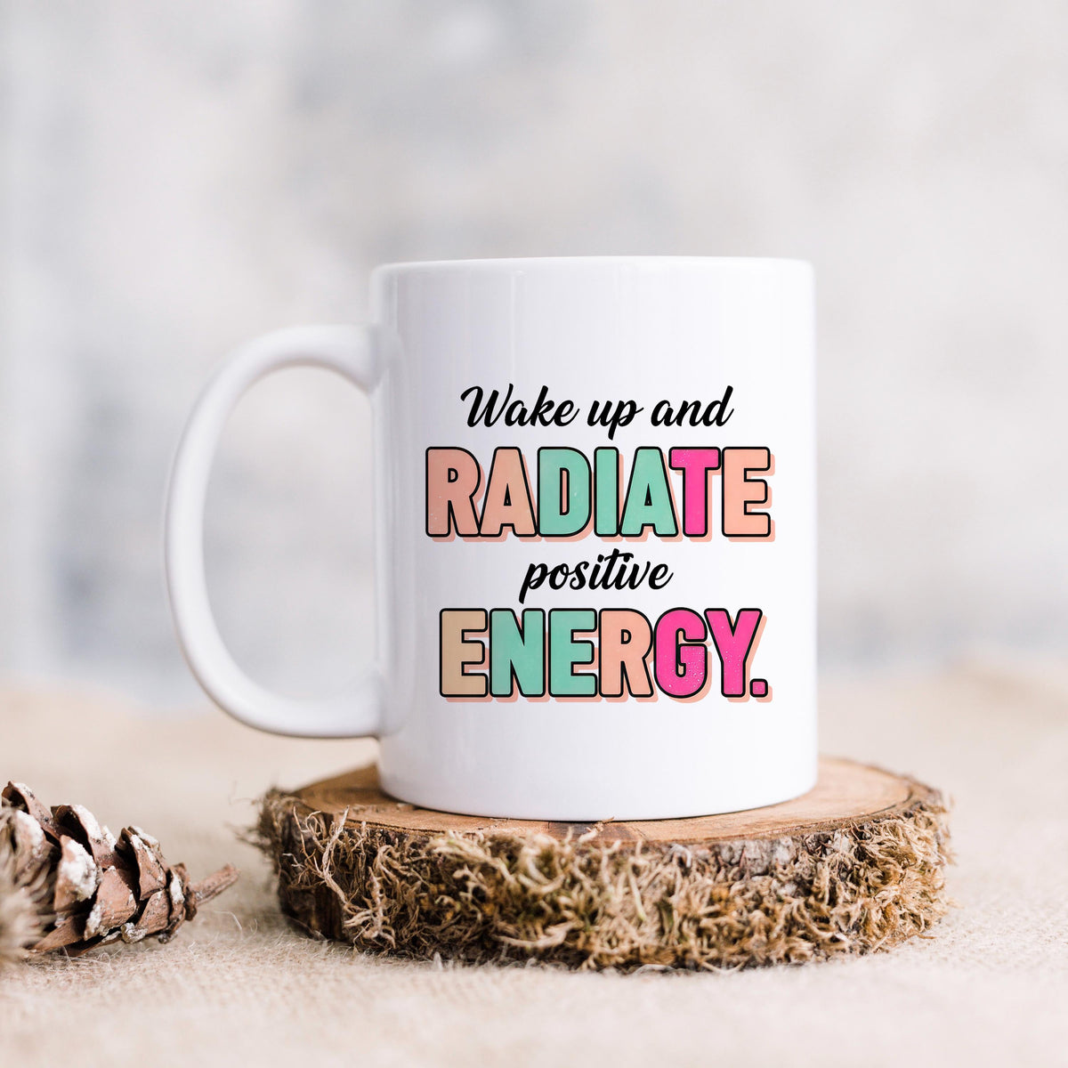 Positive Energy Mug - Motivational Coffee Cup | Cute Pastel Ceramic Cup
