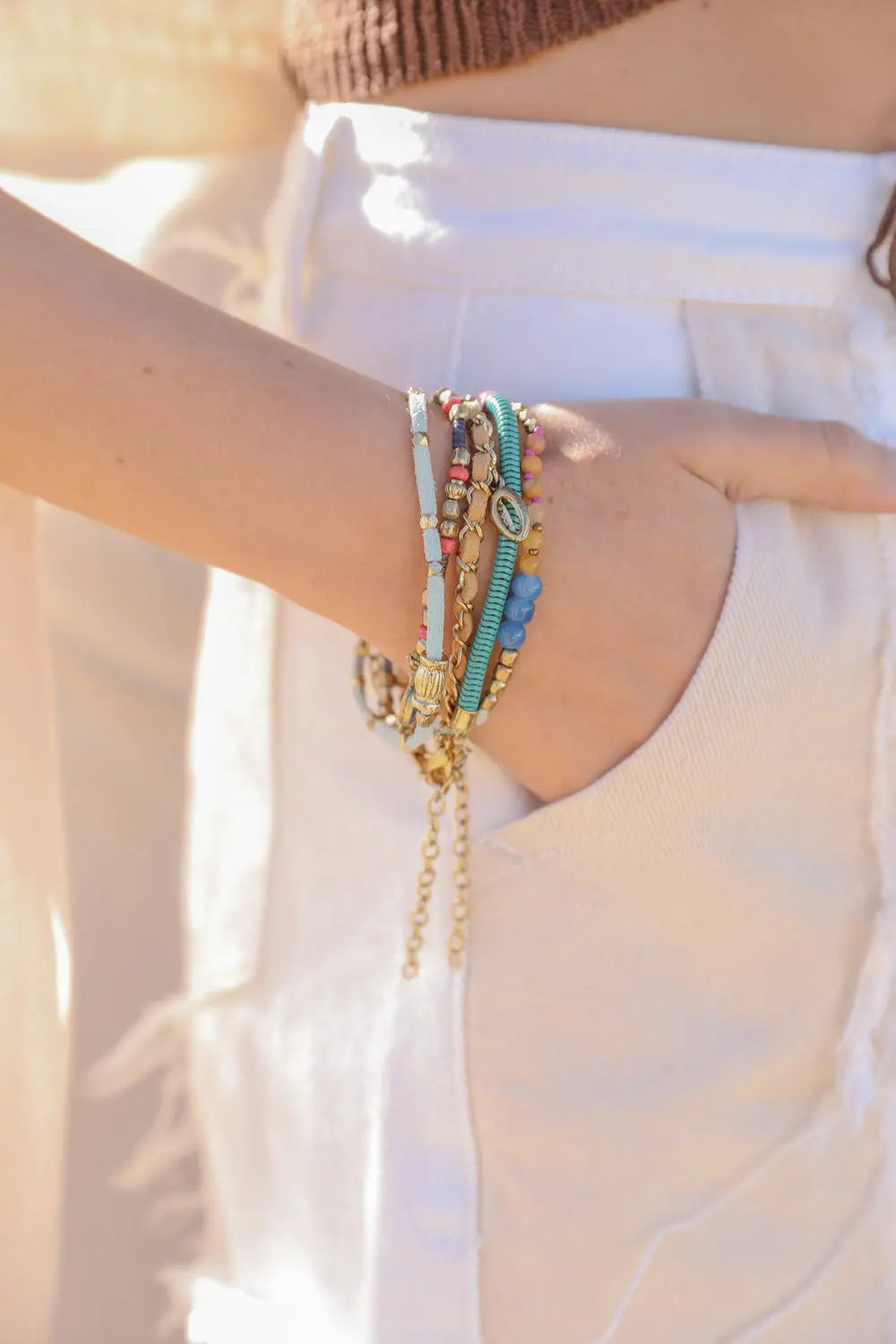 Beaded Gold Stacked Bracelet💚