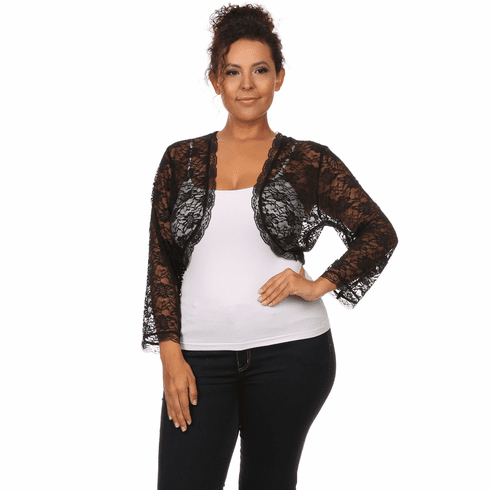 Elegant Lace Cropped Bolero Shrug - 3/4 Sleeve