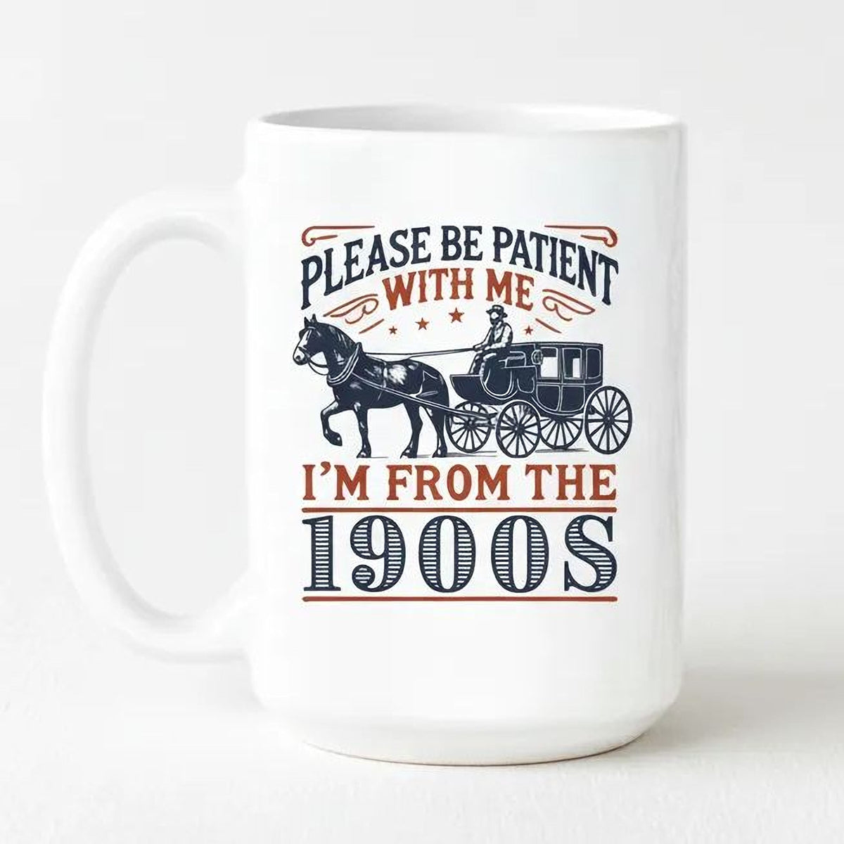 1900s Humor Mug – Vintage Ceramic Cup With Horse Carriage Design