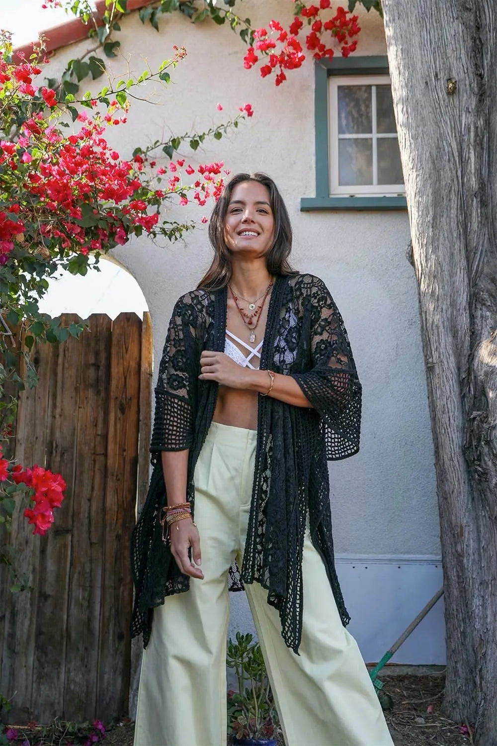 Open Front Floral Knit Kimono – Casual Elegance