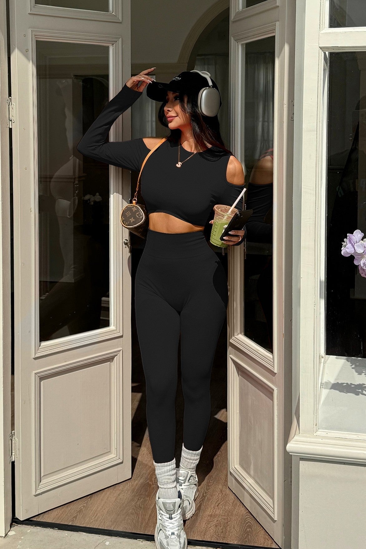 Blaire Sport Luxury Athleisure Cut-Out Shoulder Top & Legging Set