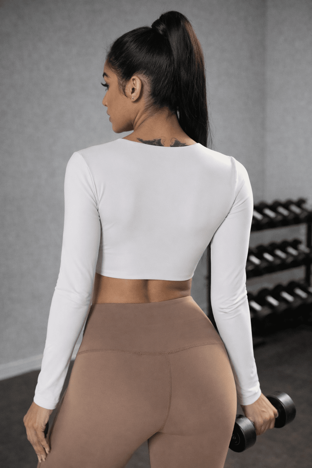 Blaire Sport Twist Knot Long Sleeve Workout Crop Top with Bra