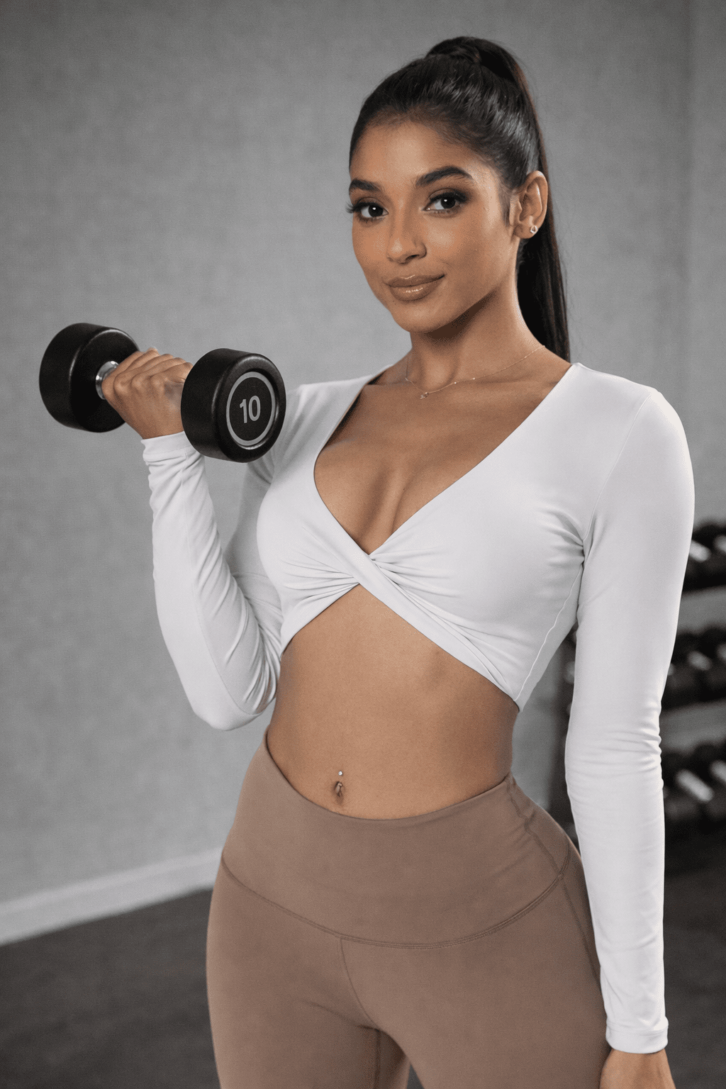 Blaire Sport Twist Knot Long Sleeve Workout Crop Top with Bra