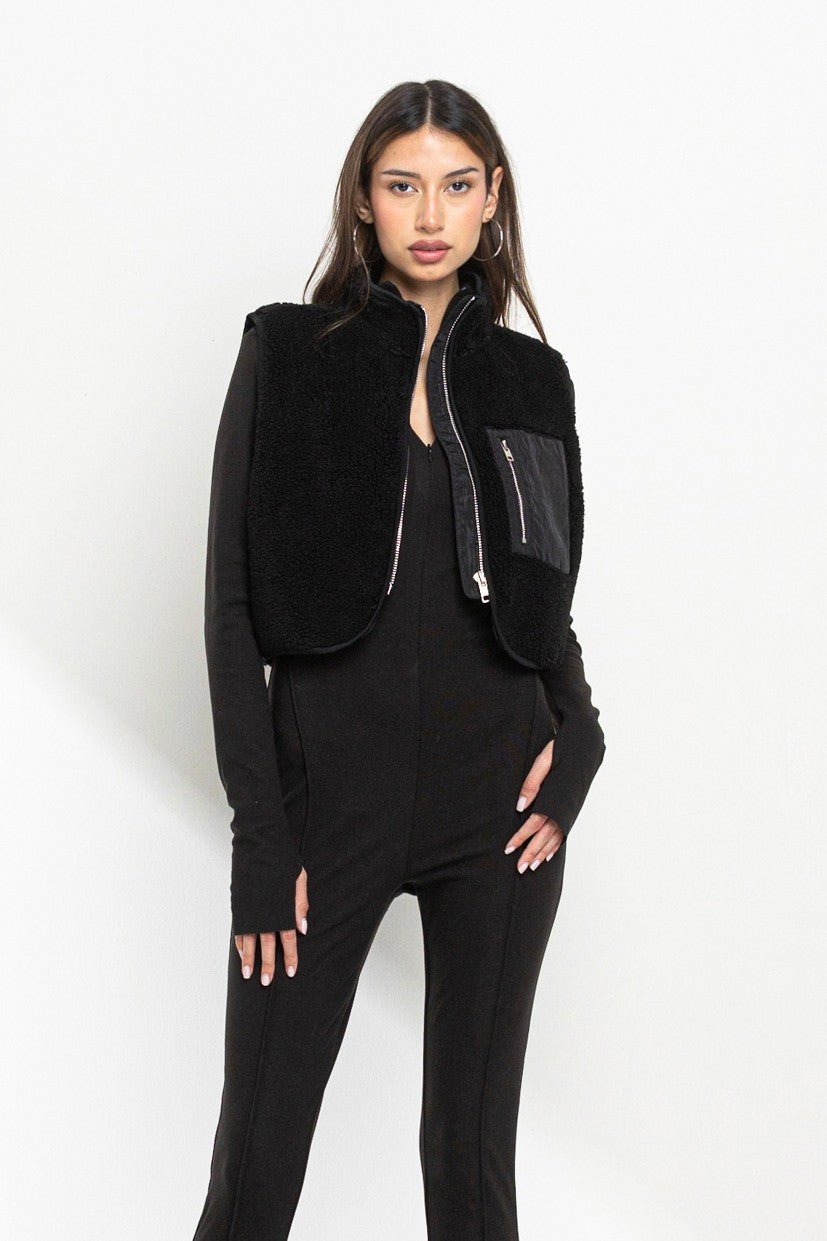 Brianna Cropped High Neck Vest | Contrast Detail Street Style Top