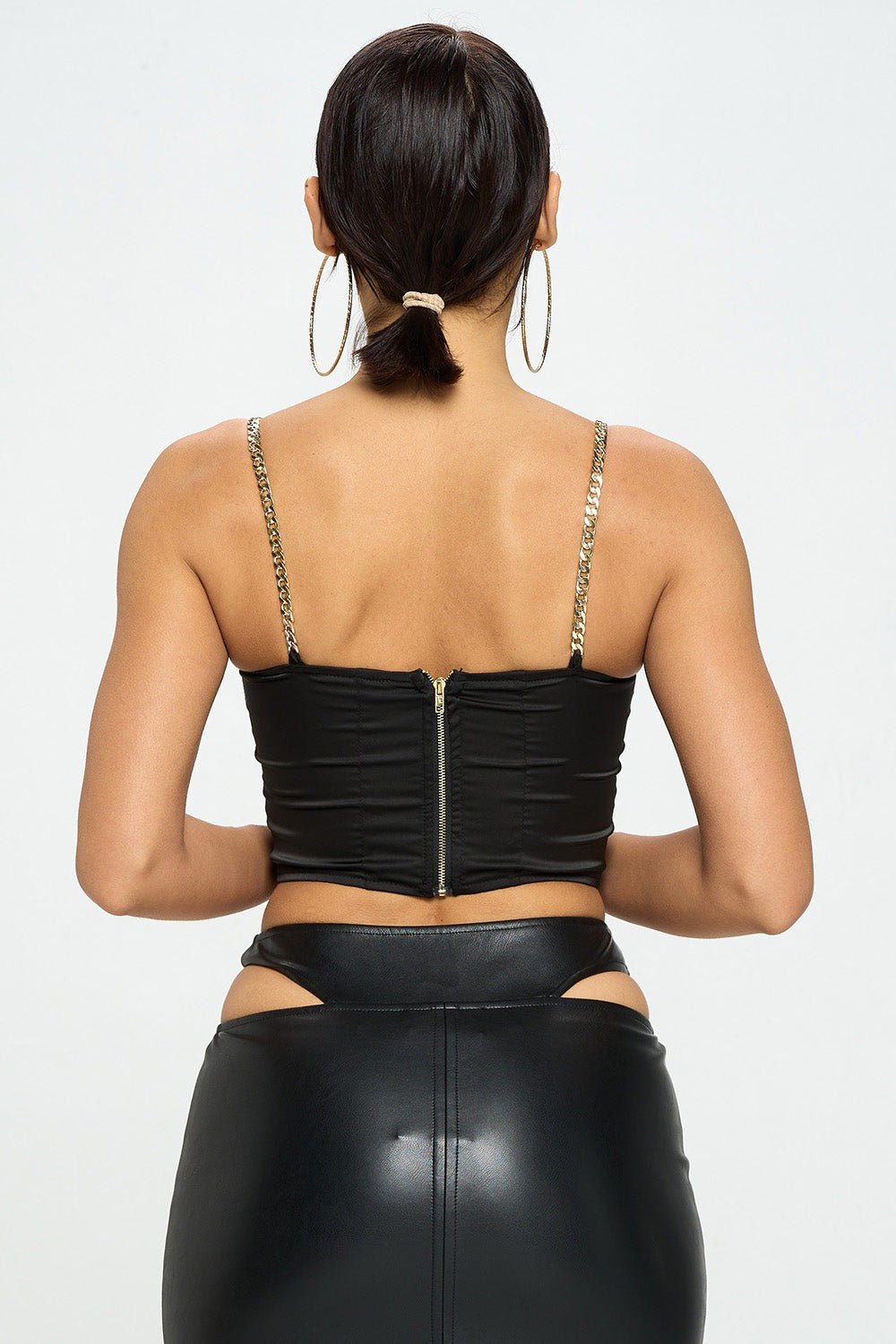 Brittney Gold Chain Strap Satin Solid Bustier Crop Top
