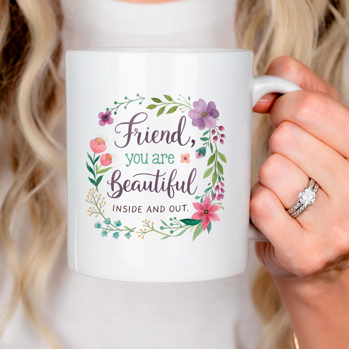 Inspirational Friend Mug – Floral Coffee Cup with Positive Affirmation for Her