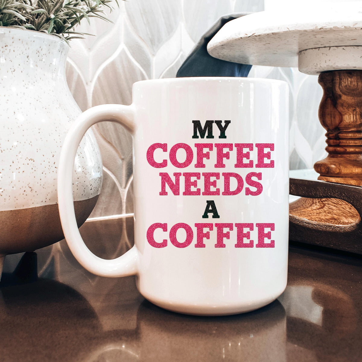 Funny Coffee Mug | Coffee Addict Gift - Glitter Style Ceramic Cup, Dishwasher Safe