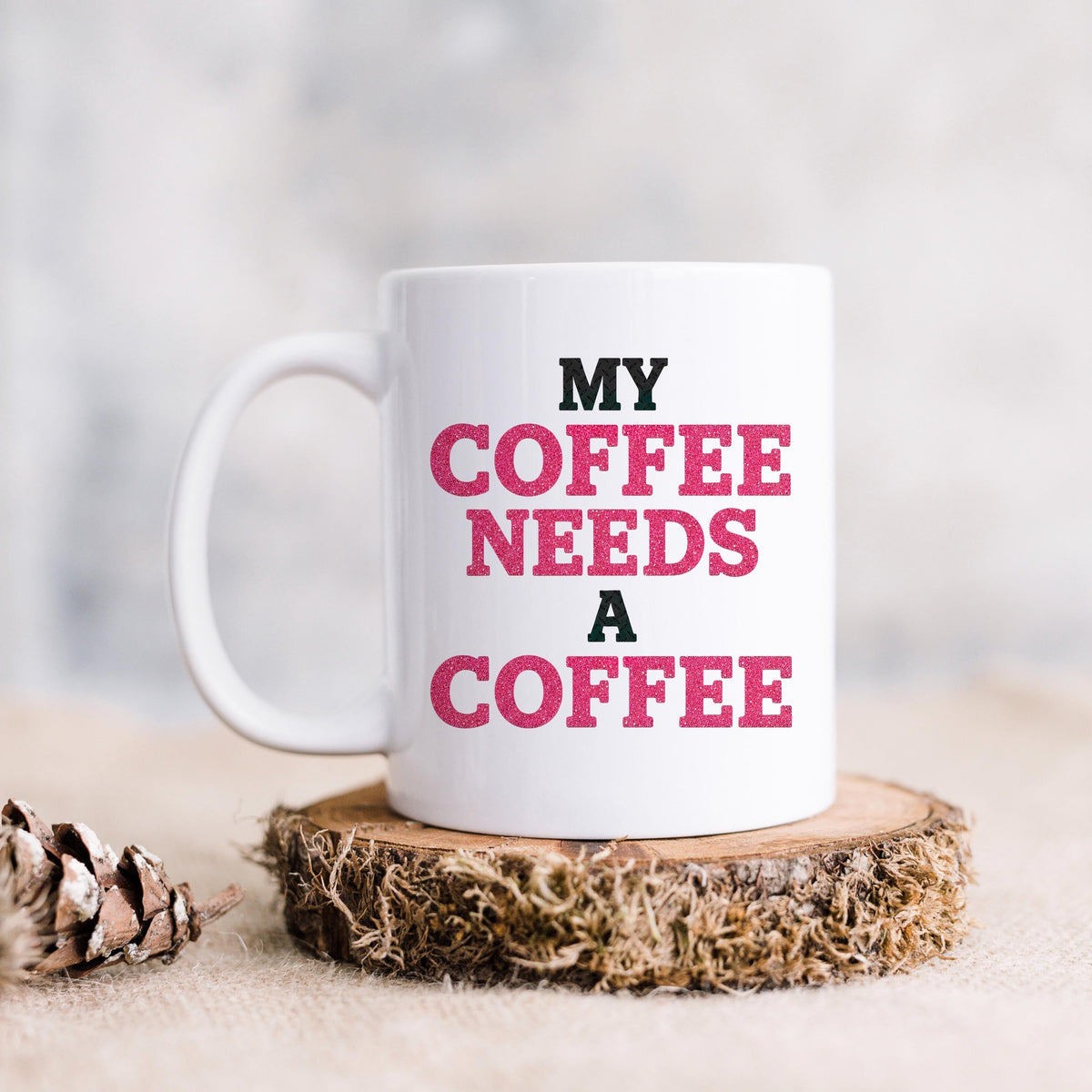 Funny Coffee Mug | Coffee Addict Gift - Glitter Style Ceramic Cup, Dishwasher Safe