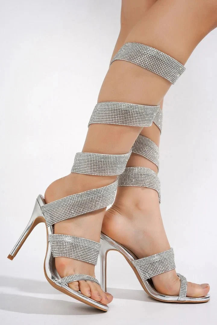 Cape Robbin Fred Silver Rhinestone Wrap Heels