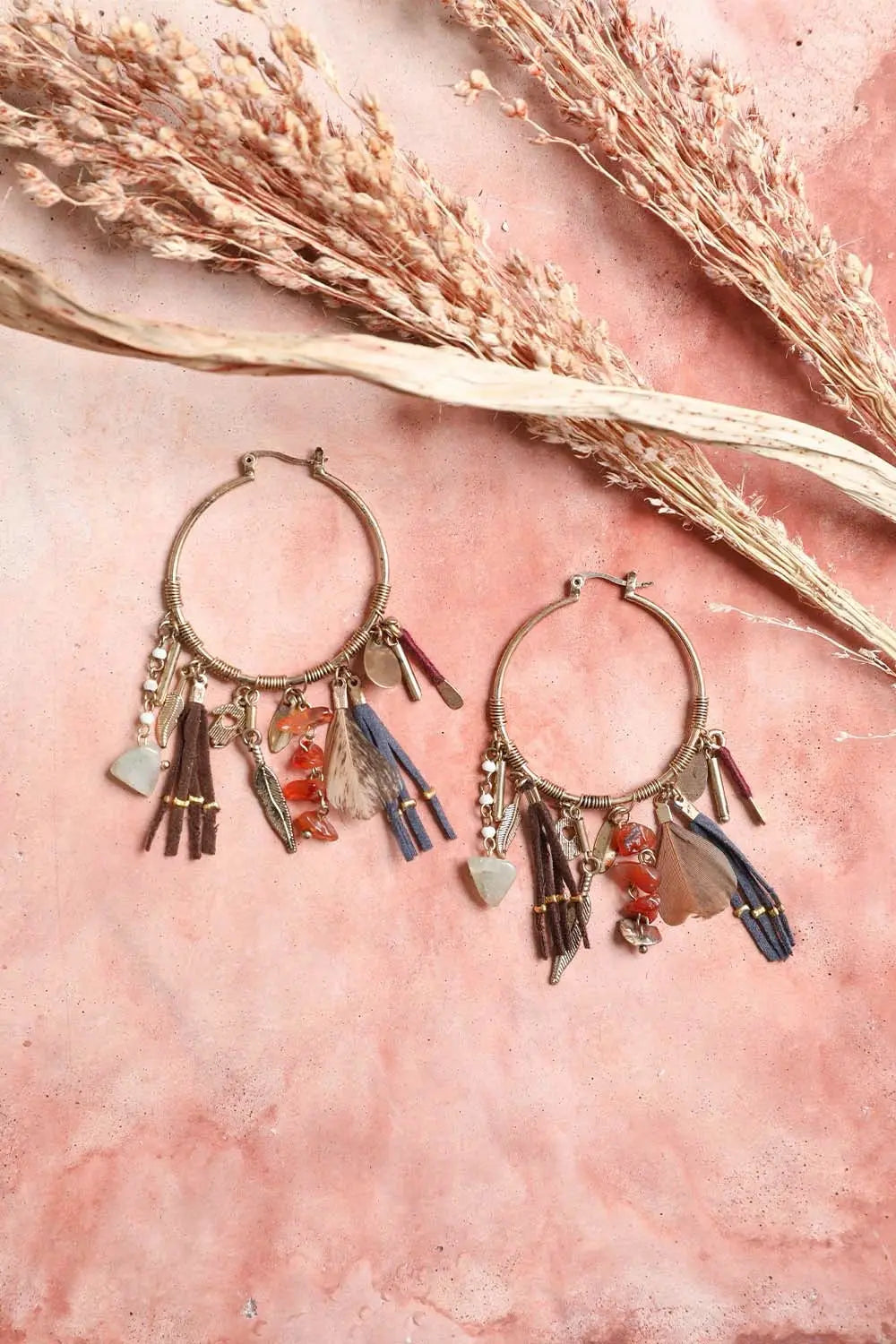 Carnelian & Jade Fringe Hoop Earrings