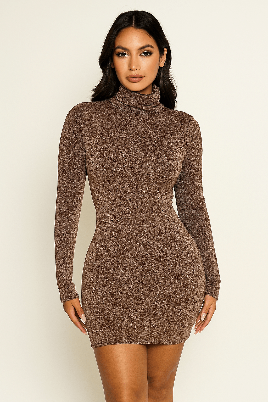 Celeste Glitter Mock Neck Open Strappy Back Dress