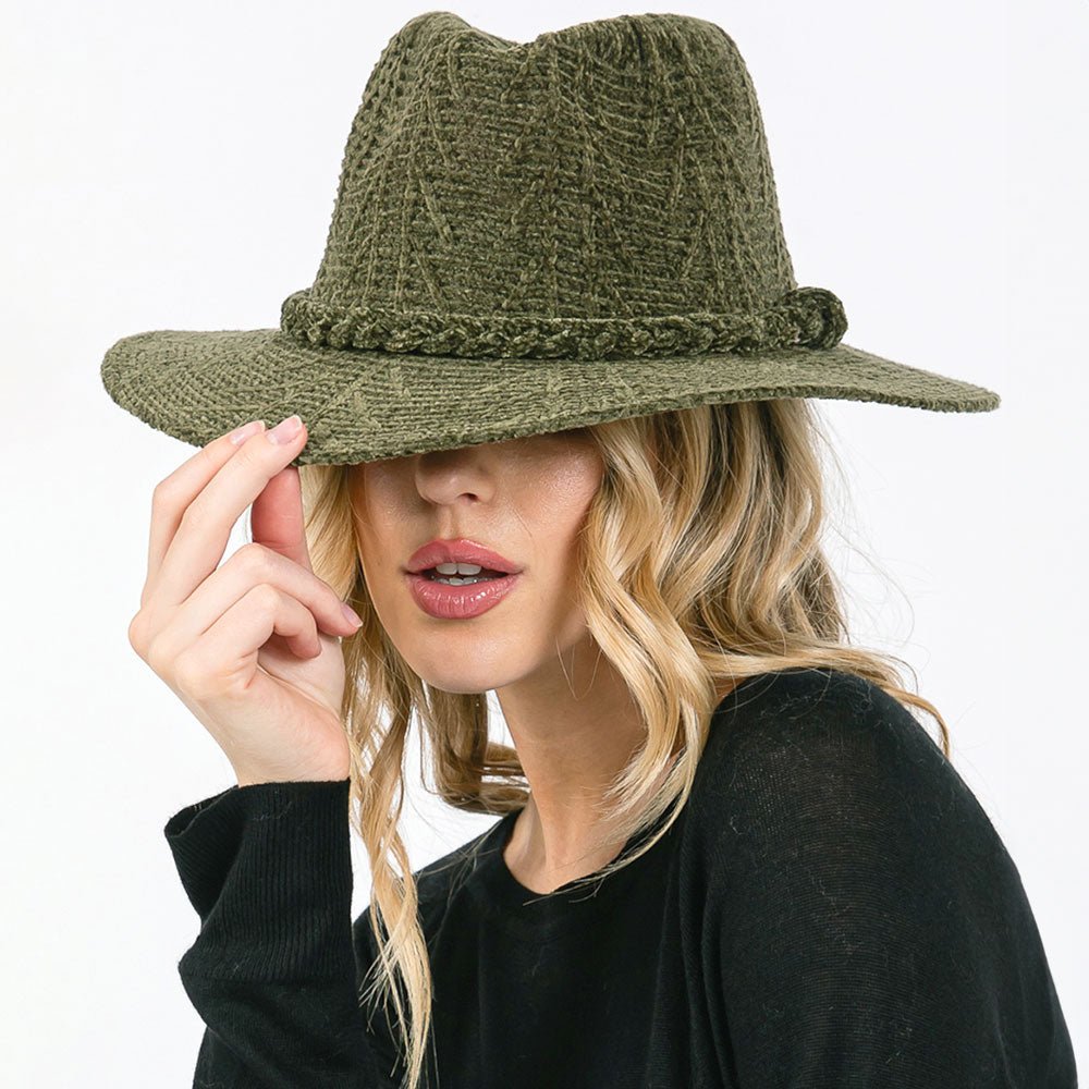 Chenille Pattern Fedora Hat with Braided Band