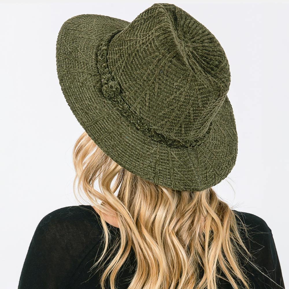 Chenille Pattern Fedora Hat with Braided Band