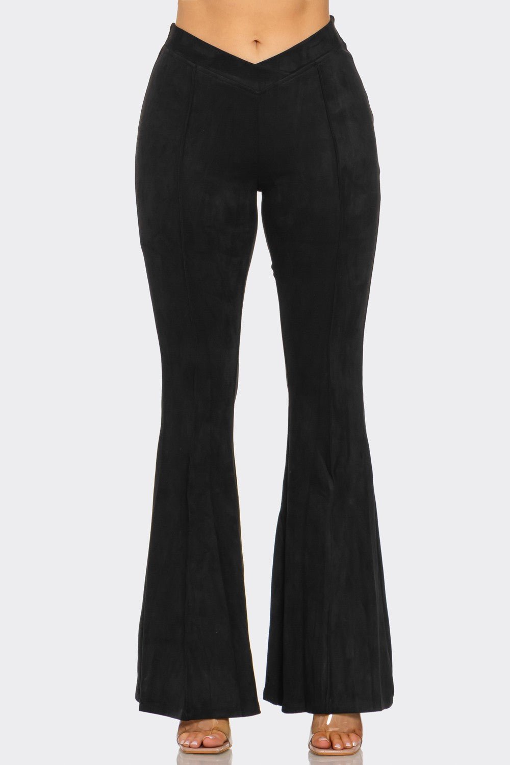 Chic Sarah Suede Bell Bottom Pants for Women - High-Waisted & Trendy Comfort Style