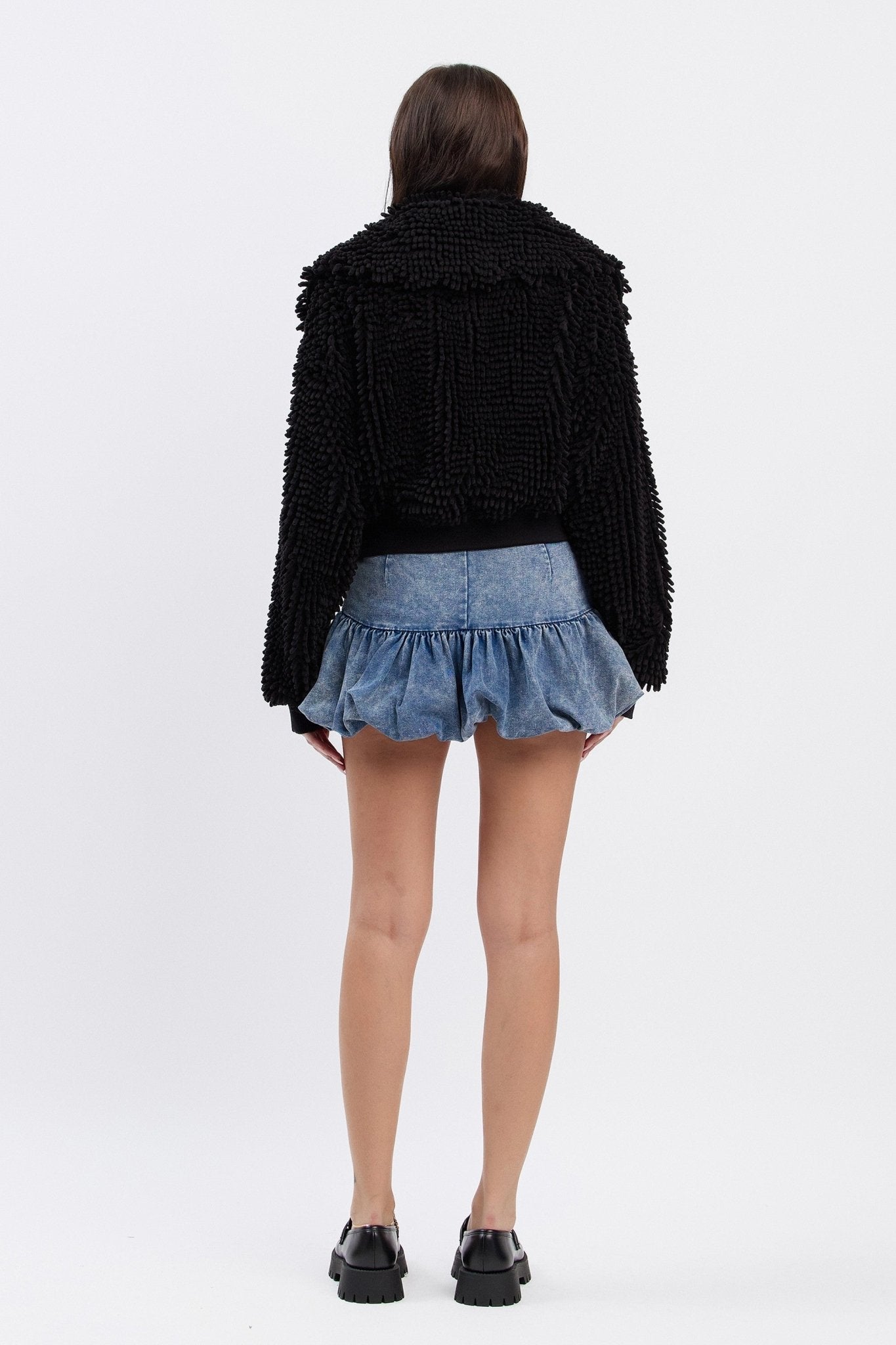 Chunky Collared Chenille Zip-Up Jacket | Cropped Oversized Trendy Streetwear
