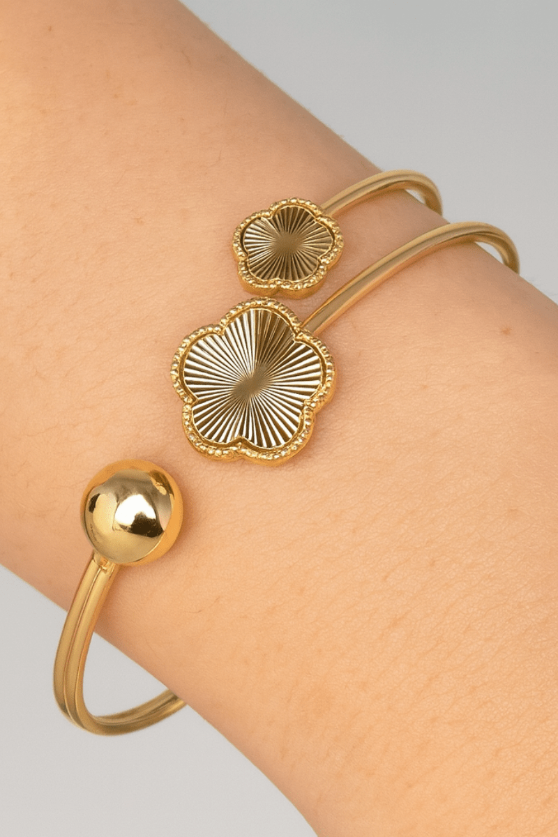 Clover Inspired Cuff Bracelet 18k Gold Plated