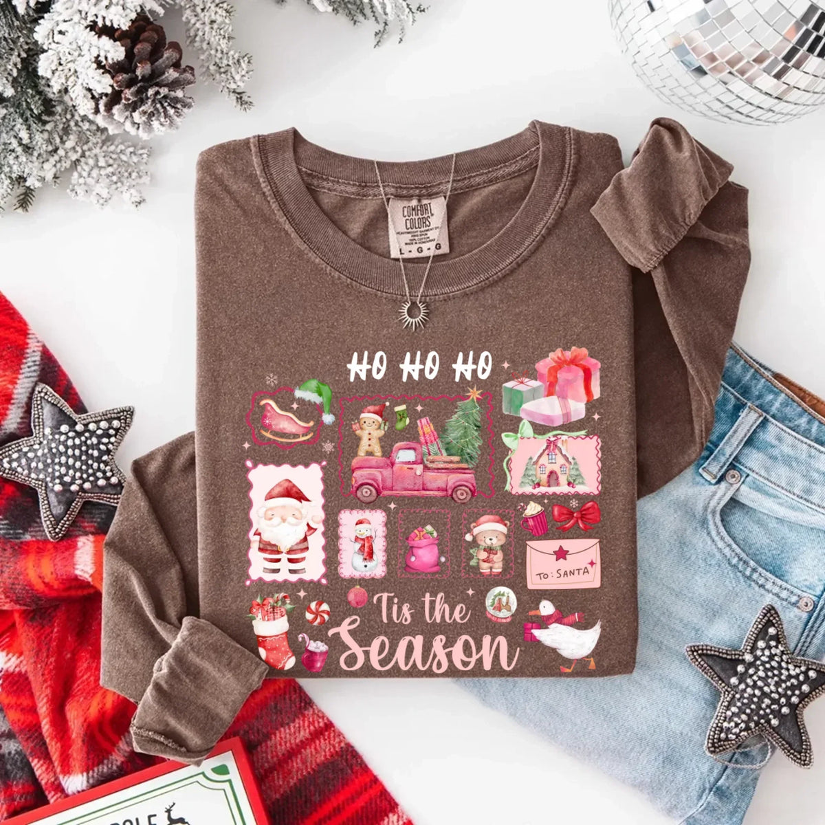 Comfort Colors Long Sleeve Ho Ho Ho Tis The Season Christmas Shirt