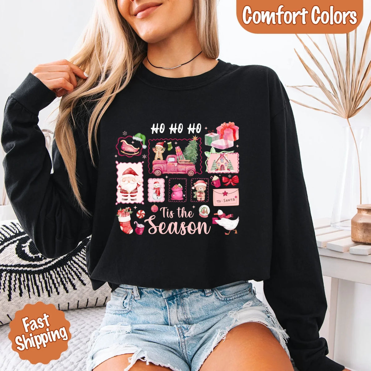 Comfort Colors Long Sleeve Ho Ho Ho Tis The Season Christmas Shirt