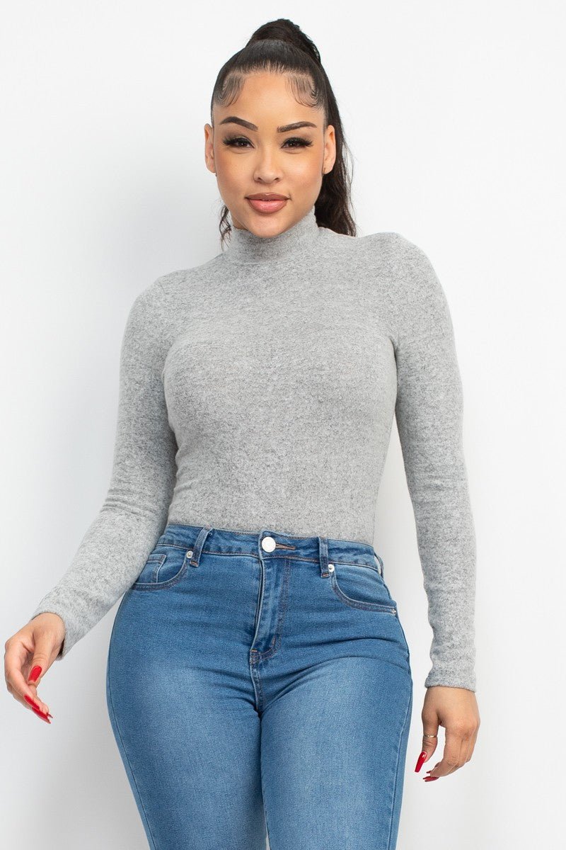 Cozy Mock Neck Long Sleeve Knit Top – Soft Stretch Fitted Sweater Tee