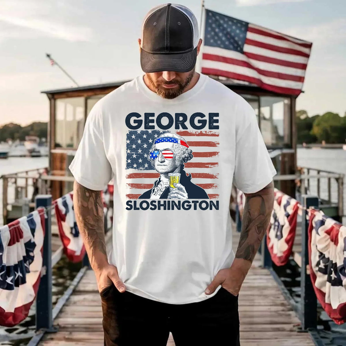 George Sloshington 4th of July Shirt – Washington Drinking Party Tee