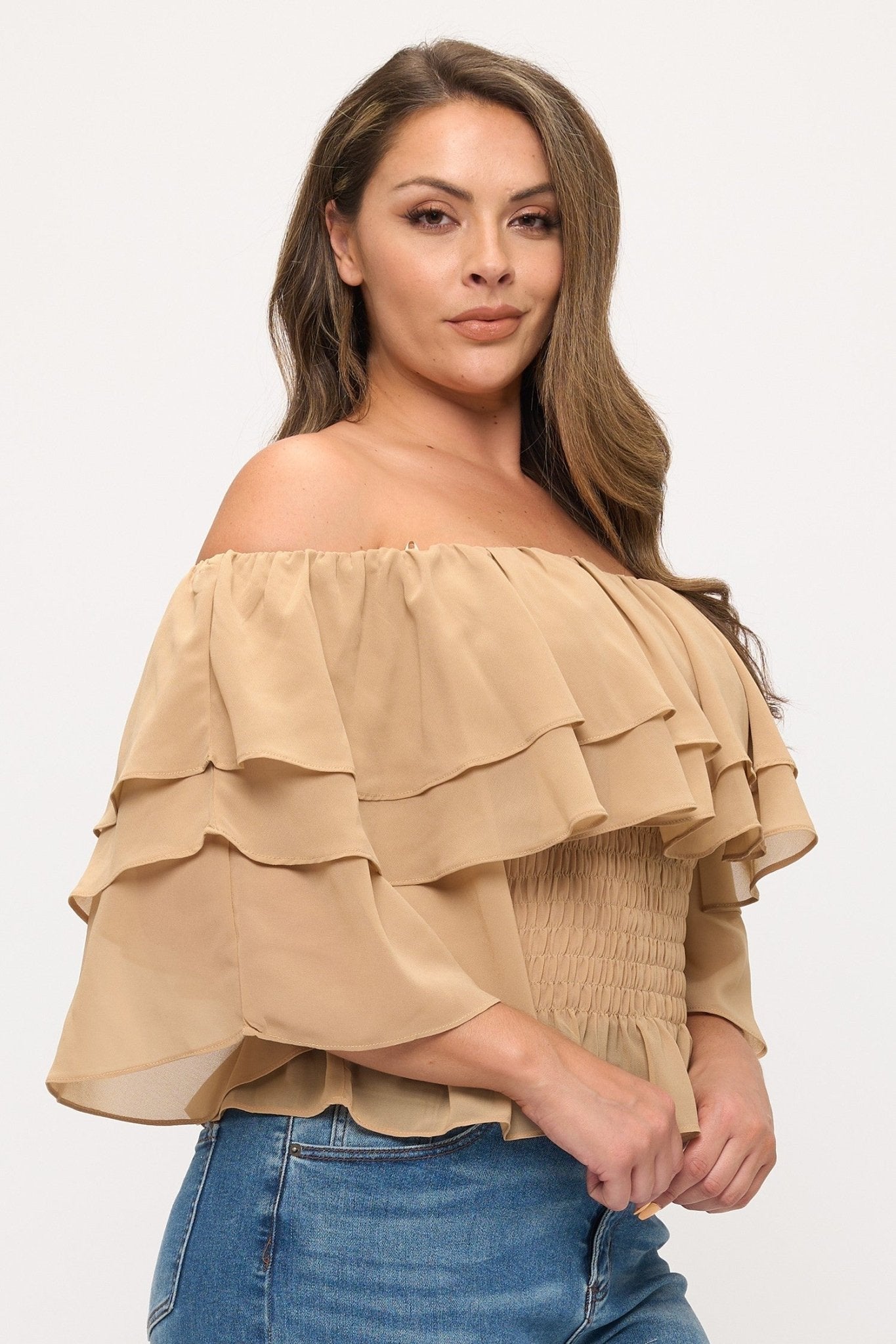 Curvy Romance Off-Shoulder Chiffon Top